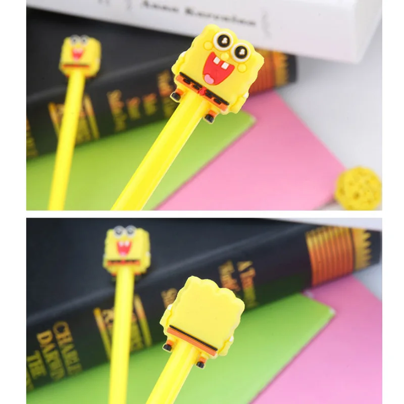 10Pcs/Set SpongeBob Cute Gel Pen Creative Kawaii Quick Drying Cap Neutral Pen Journal Supply Stationery 0.5mm Black Gel Ink Pen