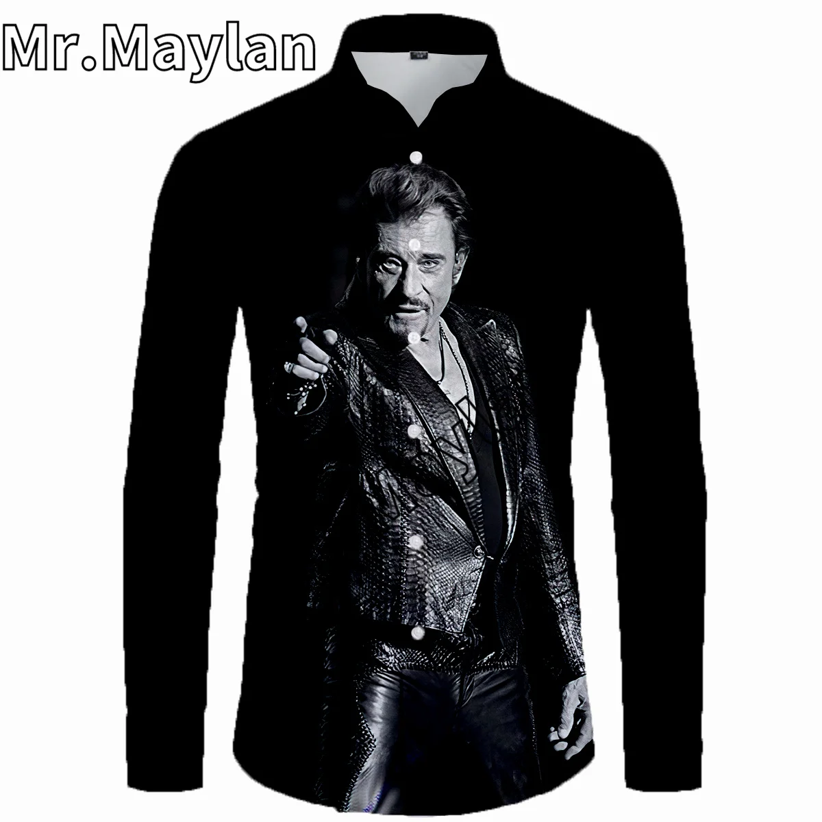 Johnny Hallyday 3D Shirt Hawaiian Shirt Men Summer Long Sleeve Shirt Men Shirts 2023 Oversized 5XL shirt Camisas Masculinas-077