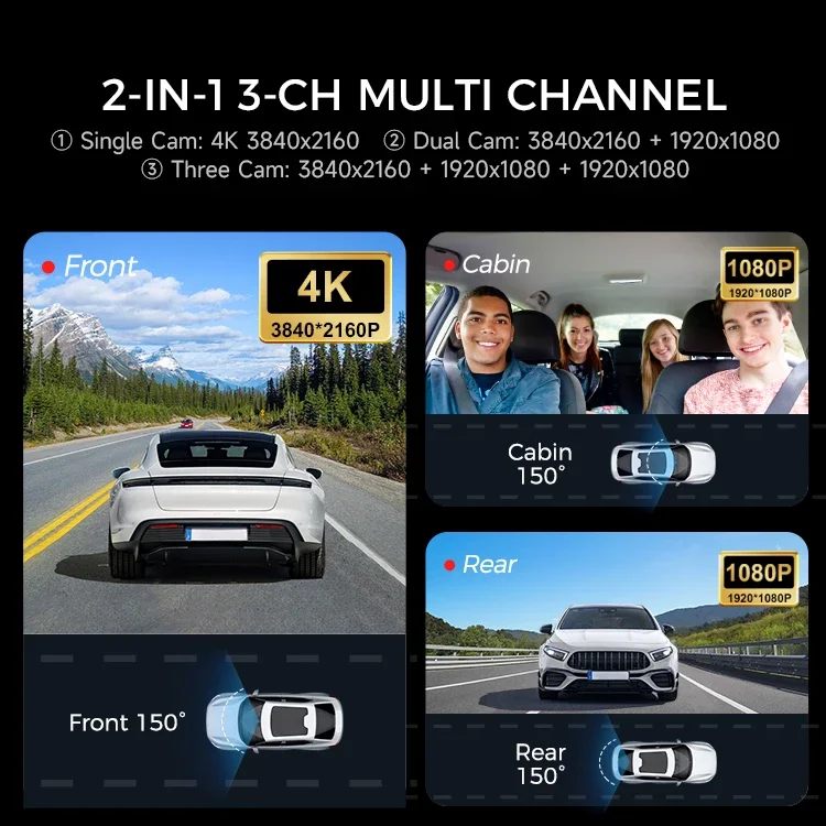 LINGDU V630 4K 2.4'' Screen Wifi 6 GPS Dashcam 3 Channel 4K+1080P+1080P EN Voice Control Driving Vieio Recording Car Dash Cam