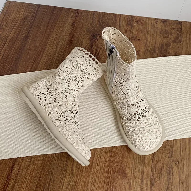 

2026 Summer Boots Breathable Mesh Summer Women Flat Handmade Women's Shoes Fashion Tailoring Brand Platform Boots