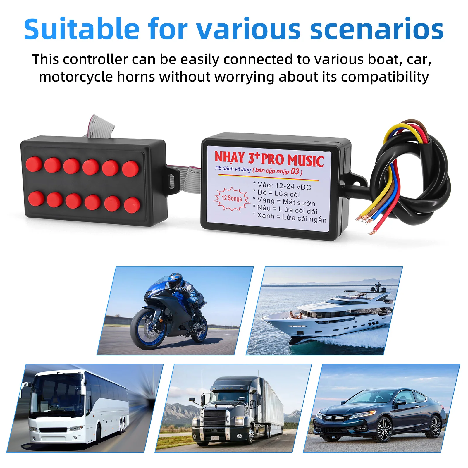 Controlador de bocina de coche, accesorios electrónicos multifuncionales, Control inalámbrico, 12V-24V, para varios bocinas de barco y coche