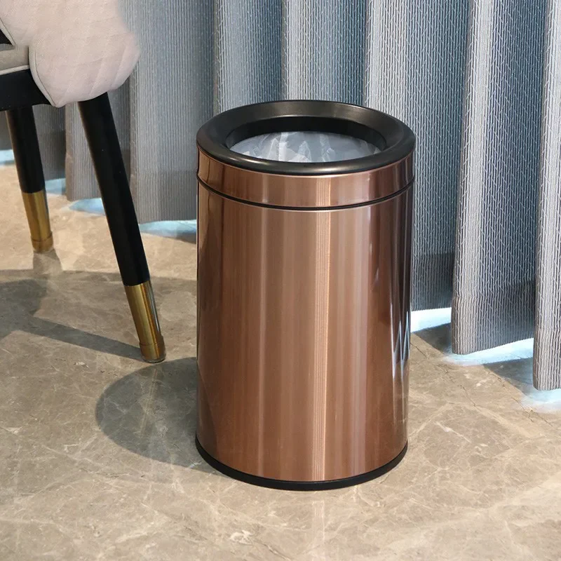 Creative Stainless Steel Trash Can Household Pressure Ring Living Room Kitchen Light Luxury Uncovered High-end Modern Simplicity