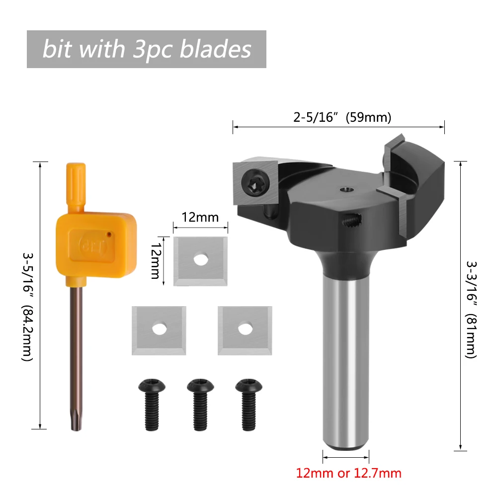 12mm 1/2 "Schaft Austauschbare Klinge Hobel Bit Gesicht Ende Fräser Einsatz-Stil Spoilboard CNC Oberflächen Router Bits für Holz – Detail 9