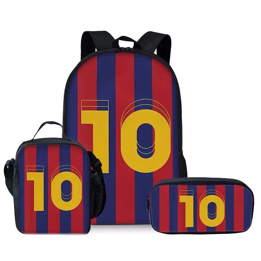 

Football Number 10 Pattern Three Piece Set Backpacks For Boy And Girls Best Gifts 3D Cartoon School Backpack For Children