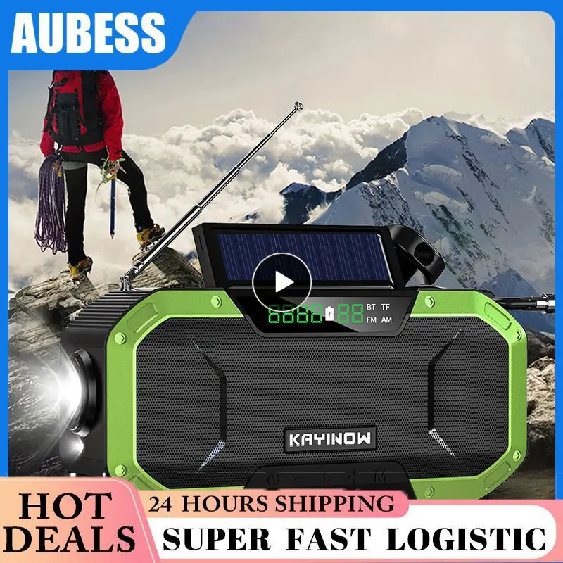 

Solar-Powered Portable AM/FM Radio with 5000mAh Power Bank Hand-Crank LED Light Compass Emergency Camping and Hiking