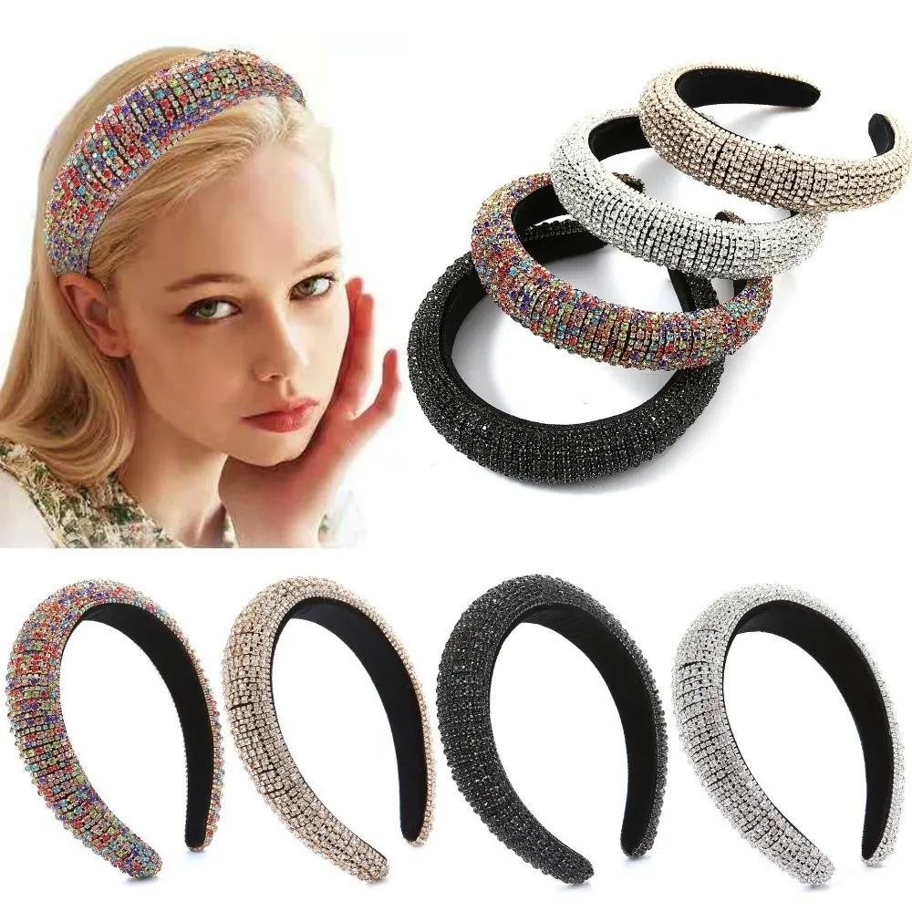 Sparkly Hairband Padded Rhinestone Headband Wide-brim Baroque Crystal Hairband Chic Glittering Sponge Hair Hoop Party