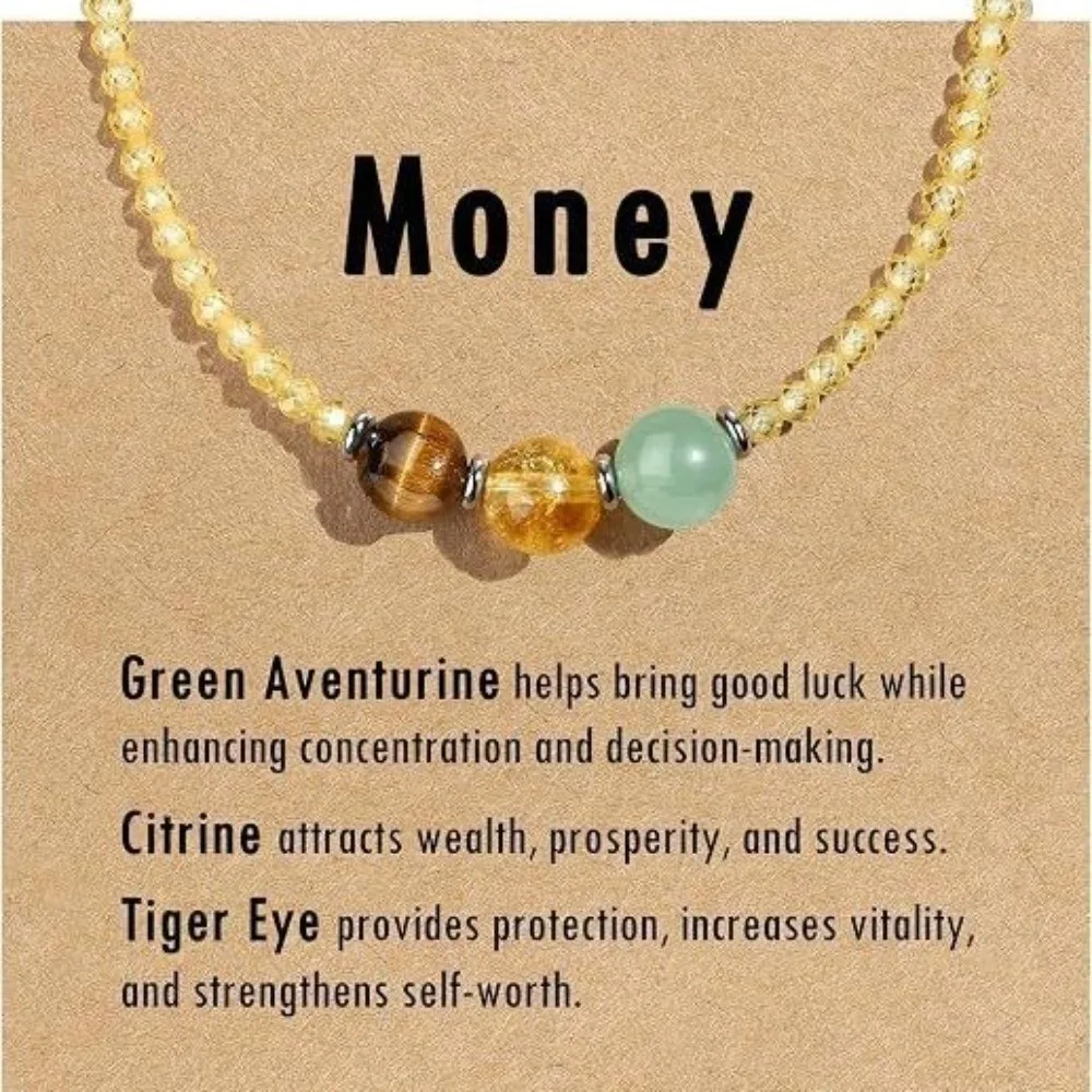 Natural Gemstone Crystal Necklace Anxiety Relief Healthy Pregnancy Beaded Choker New Beginnings Triple Protection