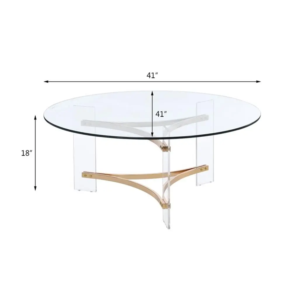 Round Tempered Glass Top Coffee Table In Clear And Gold, Customized