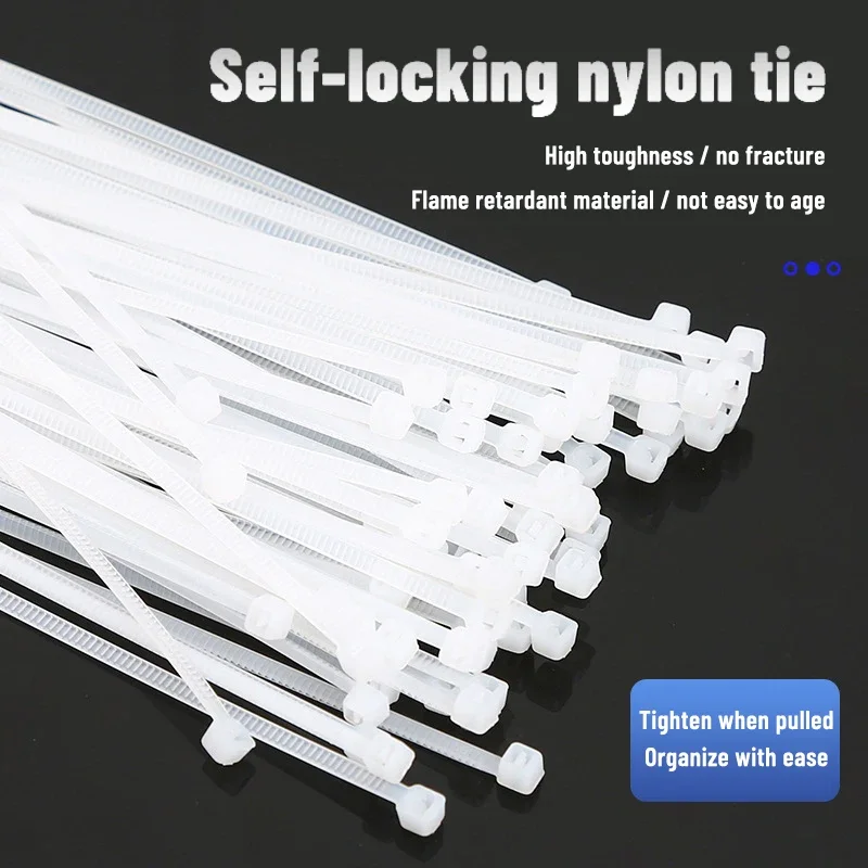 100pcs Cable Ties Strong Self-Locking Nylon Plastic Cable Tie Buckle Plastic Clamps Fastening Ring Wire Holder Cables Organizer