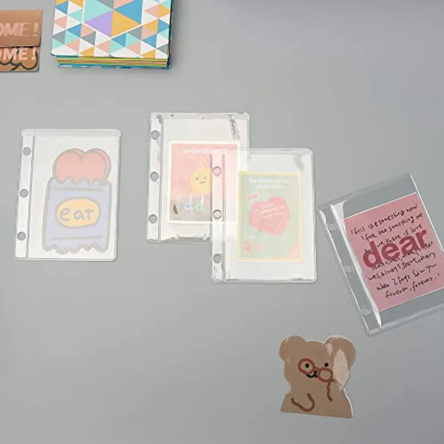 Mini Binder Pockets 12pcs PVC Binder Pouches Loose Leaf 3 Holes Top Open Cash Budget Envelopes Clear Binder Pouches for Protect