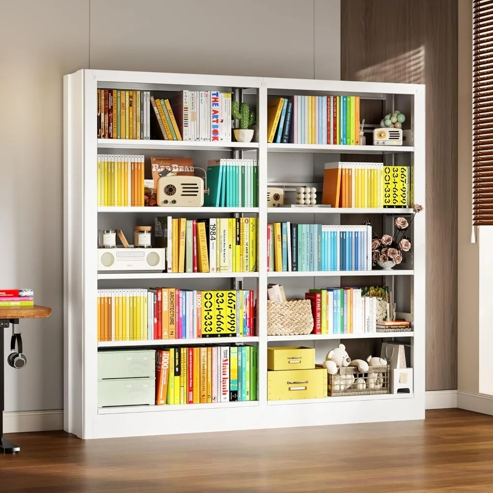 

5-Tier Bookcase with Adjustable Storage Shelves, Metal Bookshelf with Book Stopper - Sturdy Shelf Unit for Library, Office & Liv