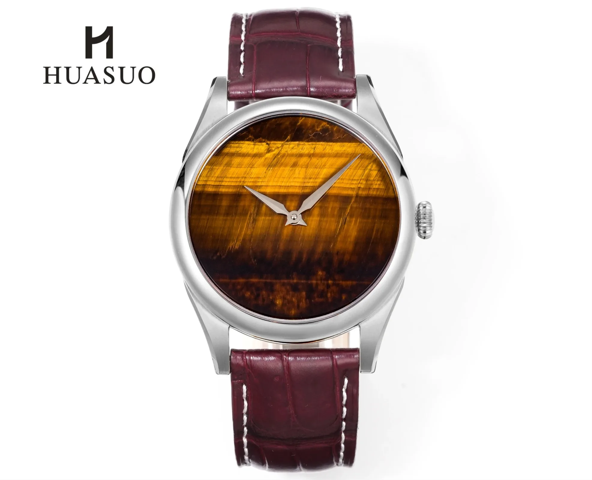 

HUASUO Automatic Mechanical Watch Tiger Eye Stone Dial PT5000/SW200 Movement Sapphire Crystal Waterproof 50M 38mm Men Watch