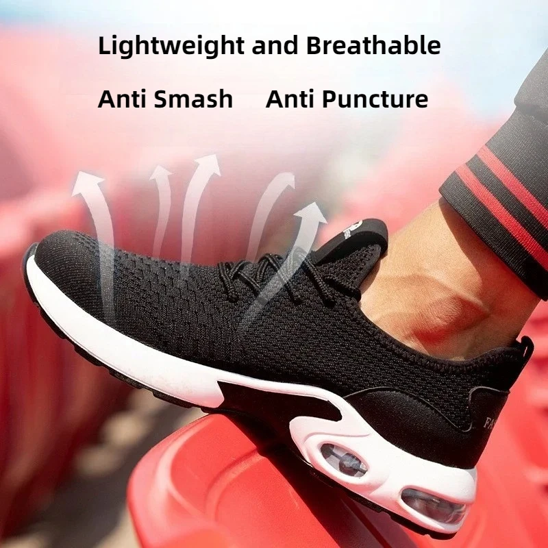 

black work shoes breathable safety shoes steel toe caps protective work sneakers anti puncture anti-slip work protection boots