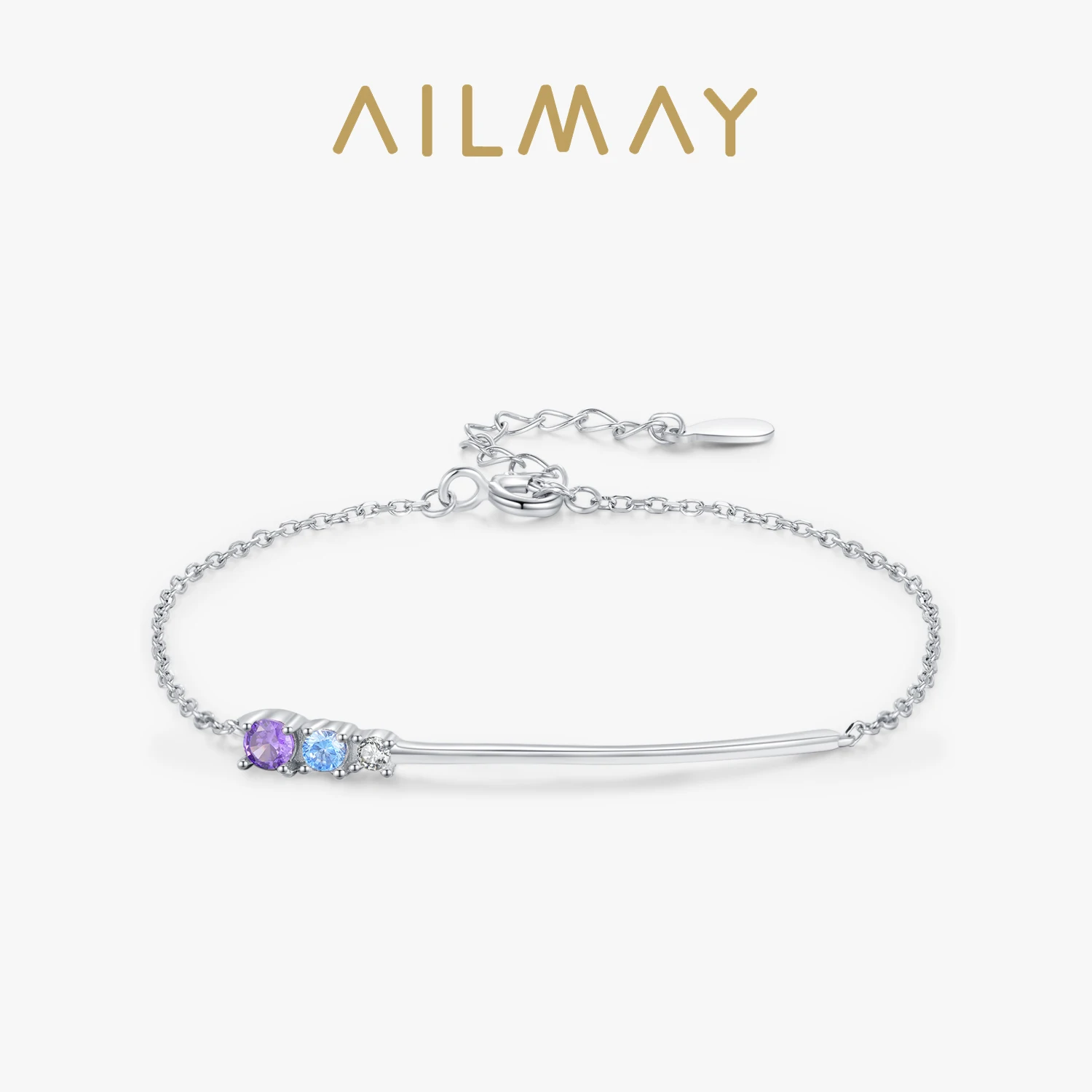 

Ailmay модный браслет-цепочка из стерлингового серебра 925 пробы для женщин, блестящий цветной циркон, ювелирные изделия, подарок