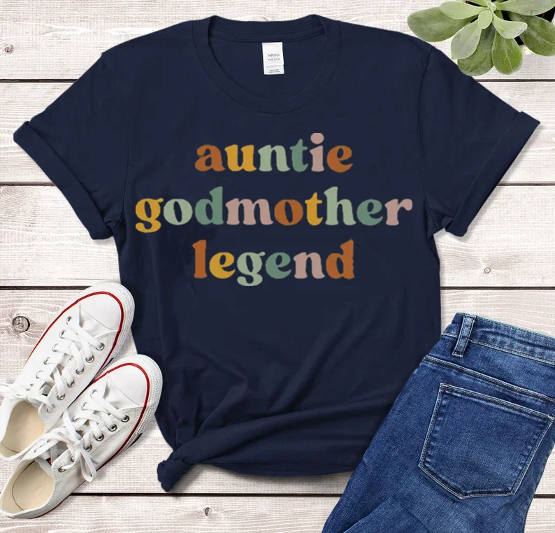 Auntie Godmother Legend for Aunt Gift for Baptism Gift from Short Sleeve Top Tees 100% cctton Fashion Streetwear Harajuku goth