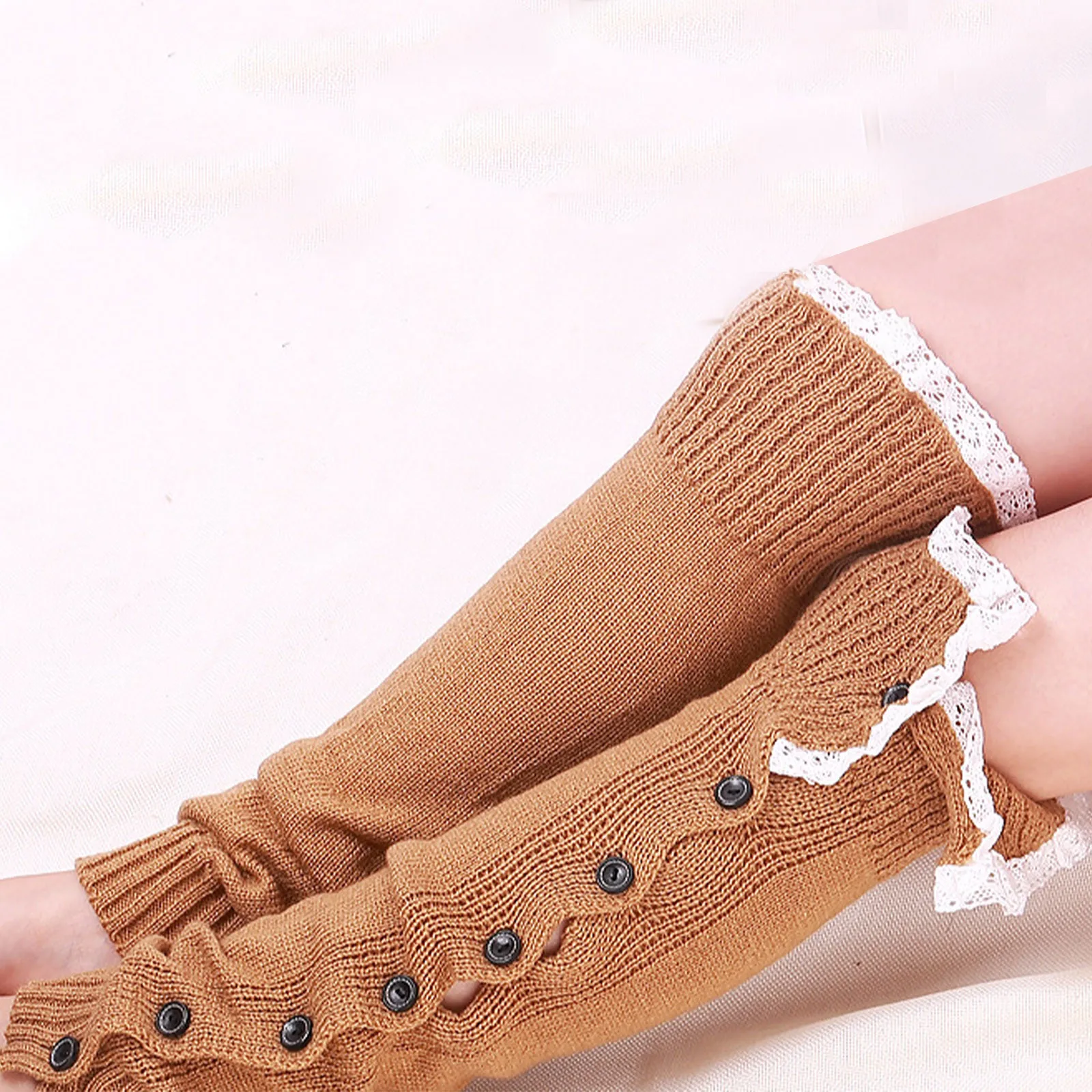 Leg Warmers Womens Solid Color Knit Button Warm Lace Cable Knit Leg Warmer Socks Knitted Warm Autumn Winter Over Knee Boot Cuffs