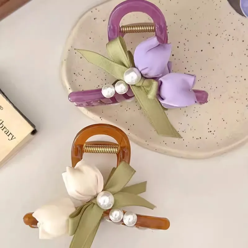 

1pc Forest style super fairy tulip summer hair clip shark clip high-end Korean style half tie hair clip new style