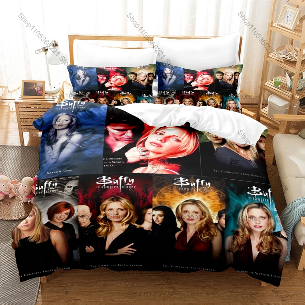 Retro Vampire Series Buffy The Vampire Slayer Character Print Duvet Cover + 2 Pillowcases Soft Microfiber Fan Room Bedding