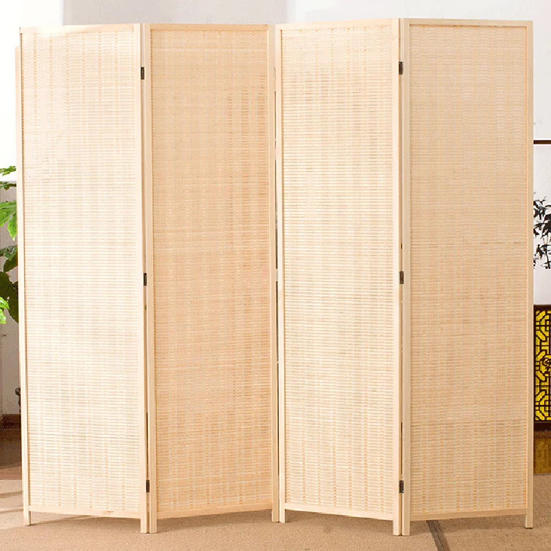 Chinese 150cm 4 Panels Bamboo Room Divider Screen Partition Modern bamboo Folding Brief Hanging Cutout Curtain Home Decoration