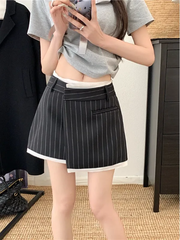 

Асимметричная полосатая юбка трапециевидной формы больших размеров, женская летняя юбка 2022, закрывающая живот, утягивающая антилегкая юбка с запахом