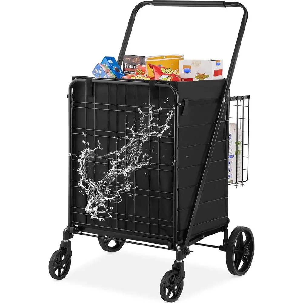 

Jumbo 330LBS Capacity Shopping Cart with Removable Waterproof Liner and Dual Baskets