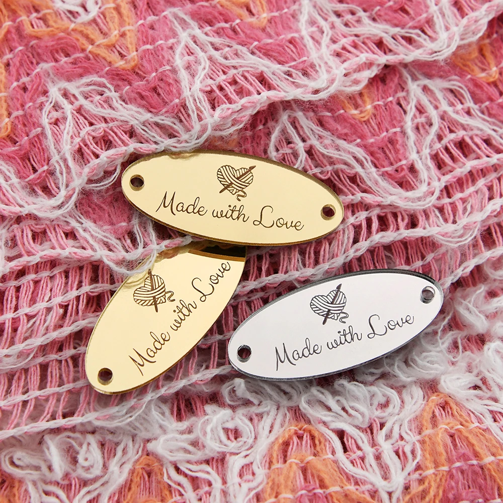 

Custom Oval Mirror Acrylic Tags Laser Engraved 19x45mm 0.75"x1.77" For DIY Crafts Clothing Hats Home Decor Custom Logo Text