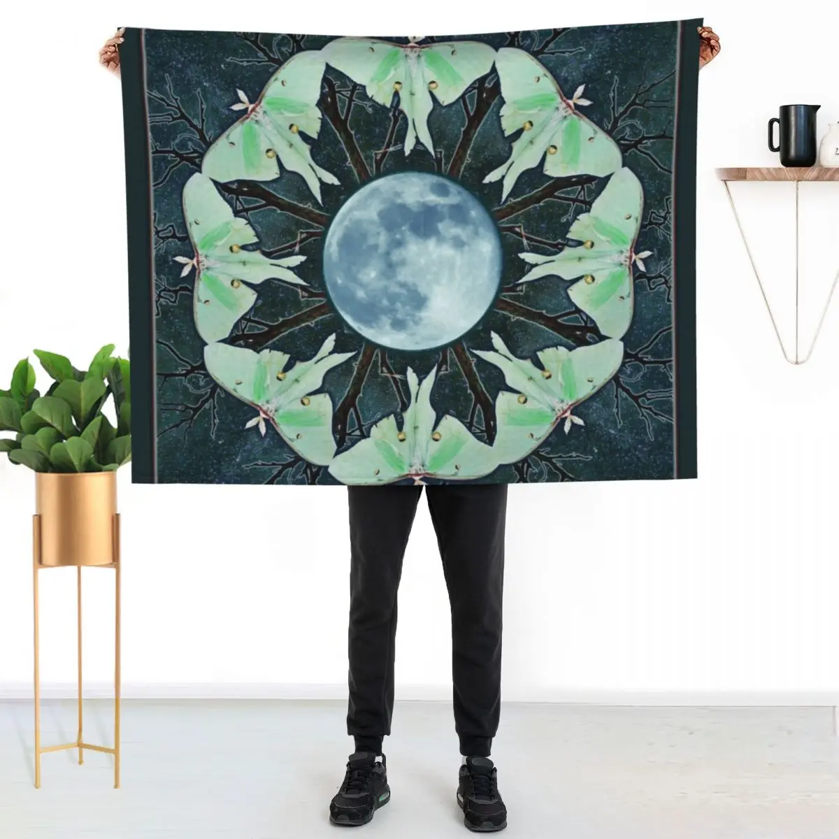 Luna Moth and Full Moon Mandala Throw Blanket Camping Hair Hairy Plaid on the sofa Travel halloween Blankets