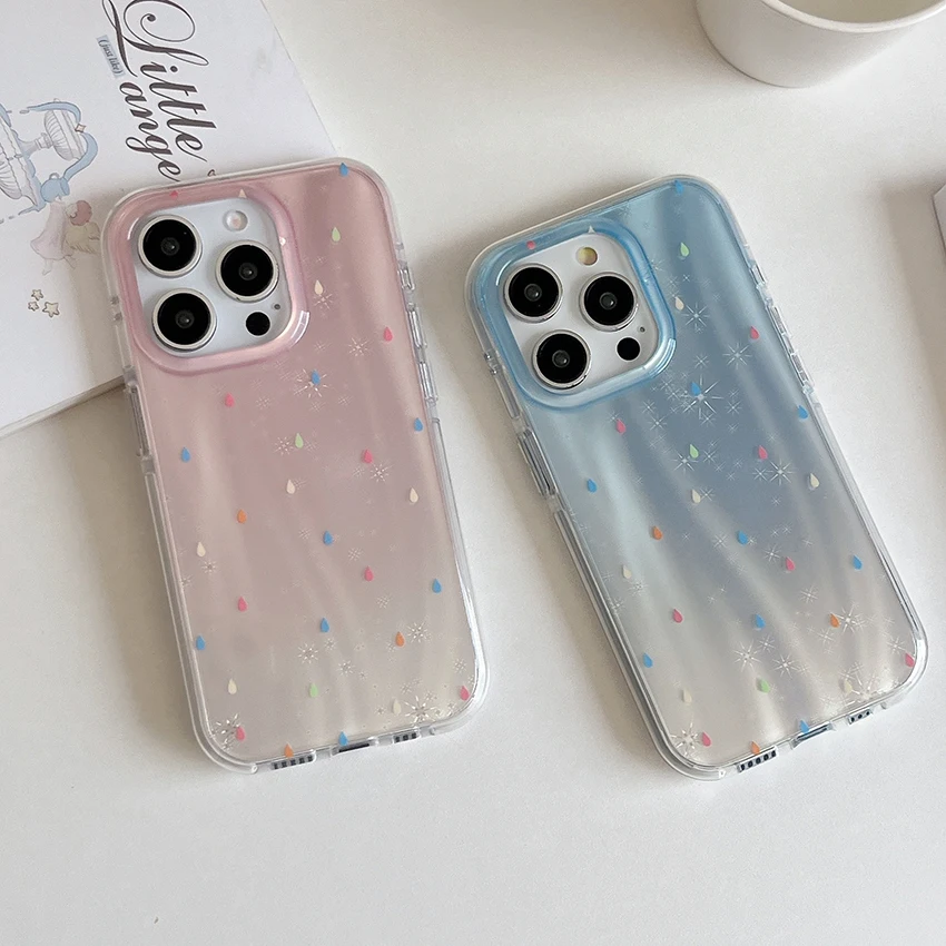 Чехол для телефона с градиентом цвета для Iphone 16 15 14 13 Pro Max 16 Pro, чехол для телефона с рисунком капель дождя Aurora 15 Pro max, креативный чехол