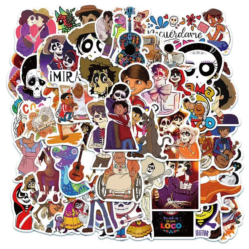 

50 Pcs Disney Coco Creative Peripheral Cartoon Guitar Cup Stickers, Luggage, Mobile Phone, Laptop, Guitar Decoration Stickers