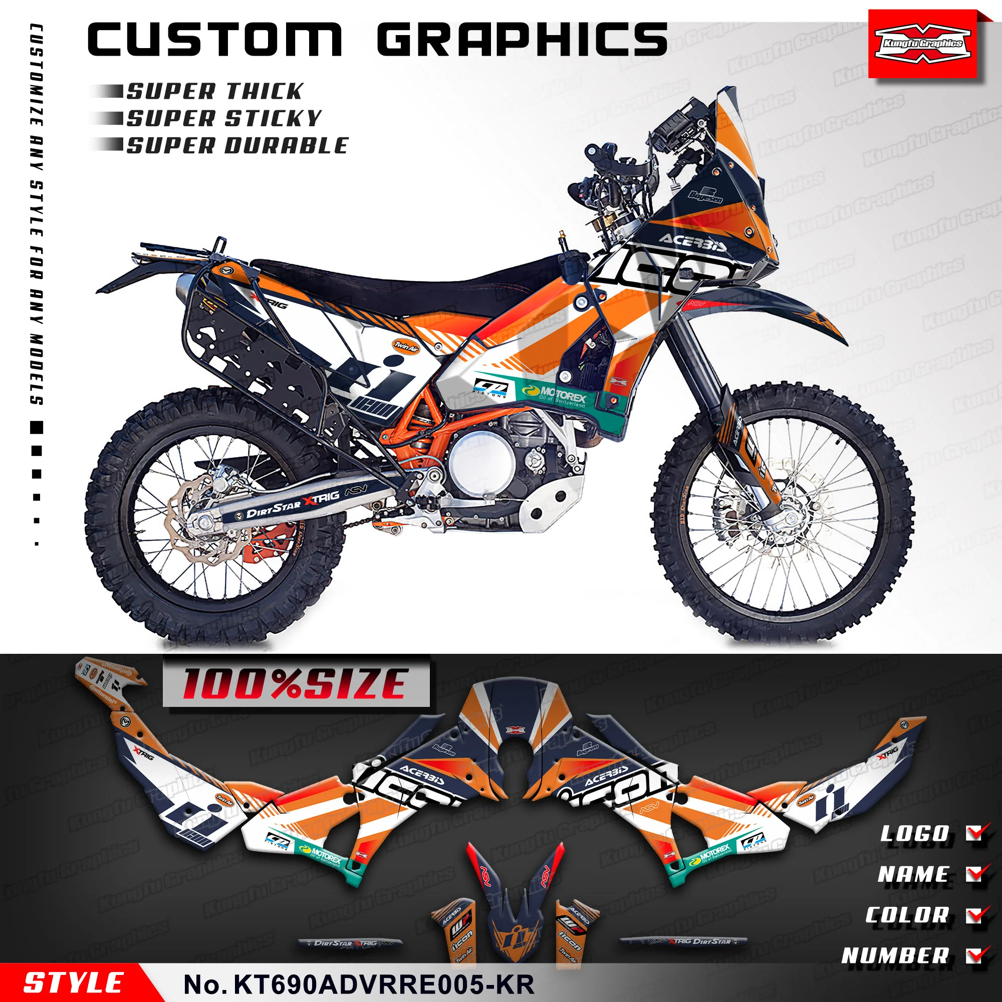 KUNGFU GRAPHICS Custom Stickers Full Vinyl Wraps for KTM RALLY RAID EVO2 690 ADV, KT690ADVRRE005-KR