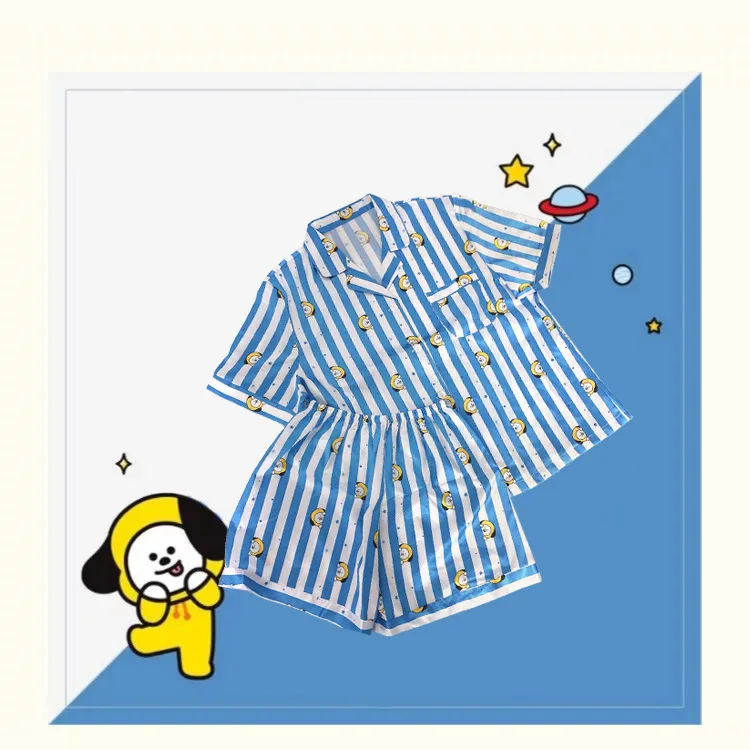 2024 Summer New Bt21 Kawaii Anime Girl\'s Pajamas Short-Sleeved Thin Section Cute Bt21 Home Clothes Two Piece Set Girl Gift