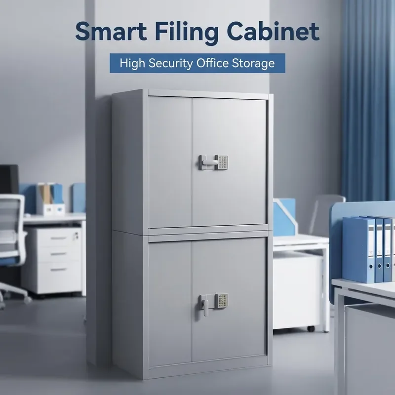 Modern Iron File Cabinet Double Section Password Lock Locker Office Storage