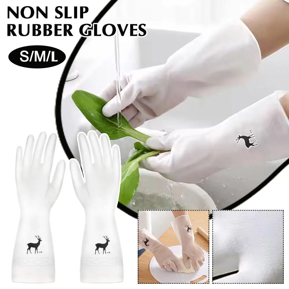  Rubber Gloves Anti-slip Flexible Reusable Kitchen Gloves Care Tools Dishwashing Cleaning Hands Housework D3z4