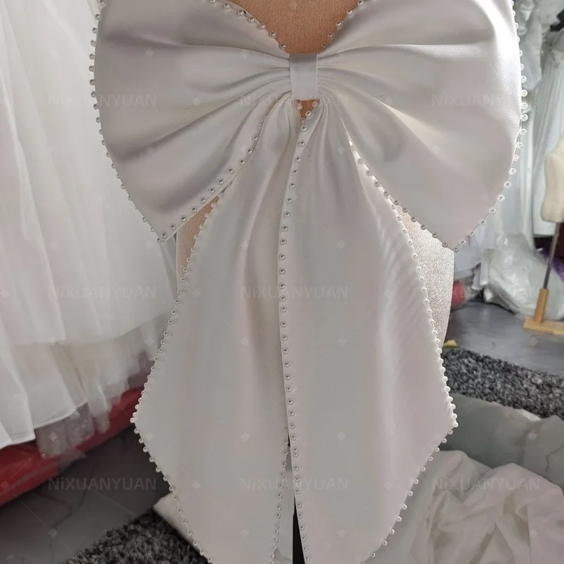 Pérolas De Cetim Arco Com Pin, Cinto De Casamento, Vestido De Noiva Combinando Acessórios, Destacável Handmade Bowknot