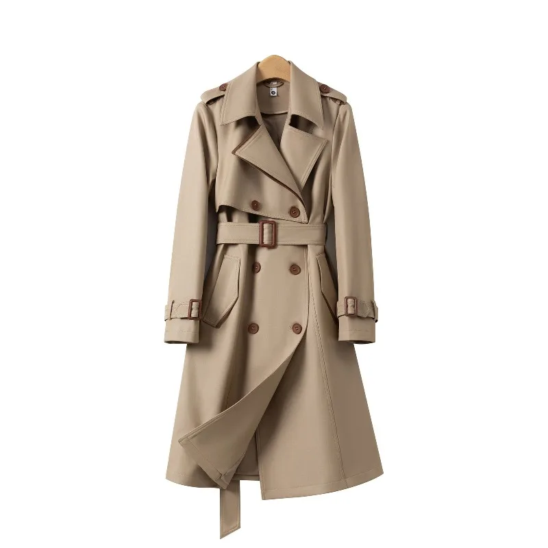 

2026 New Streetwear Long Trench Coat Women's Double-breasted Windbreaker Spring Autumn Sashes Casual Outerwear Fashion Lady Coat