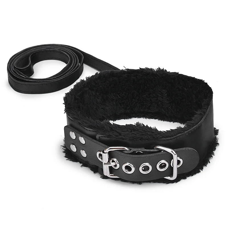 Collier BDSM en cuir et laisse en peluche pour adultes, fétiche, bondage, sexe, jouets SM, contraintes, jeux pour couples, femmes, hommes