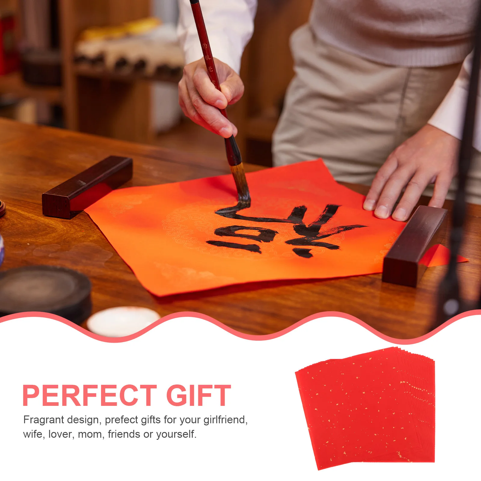 60Pcs Red Chinese Xuan Paper 22x22cm Square Calligraphy Practice Sheets Ink Brush Writing Spring Festival Couplets