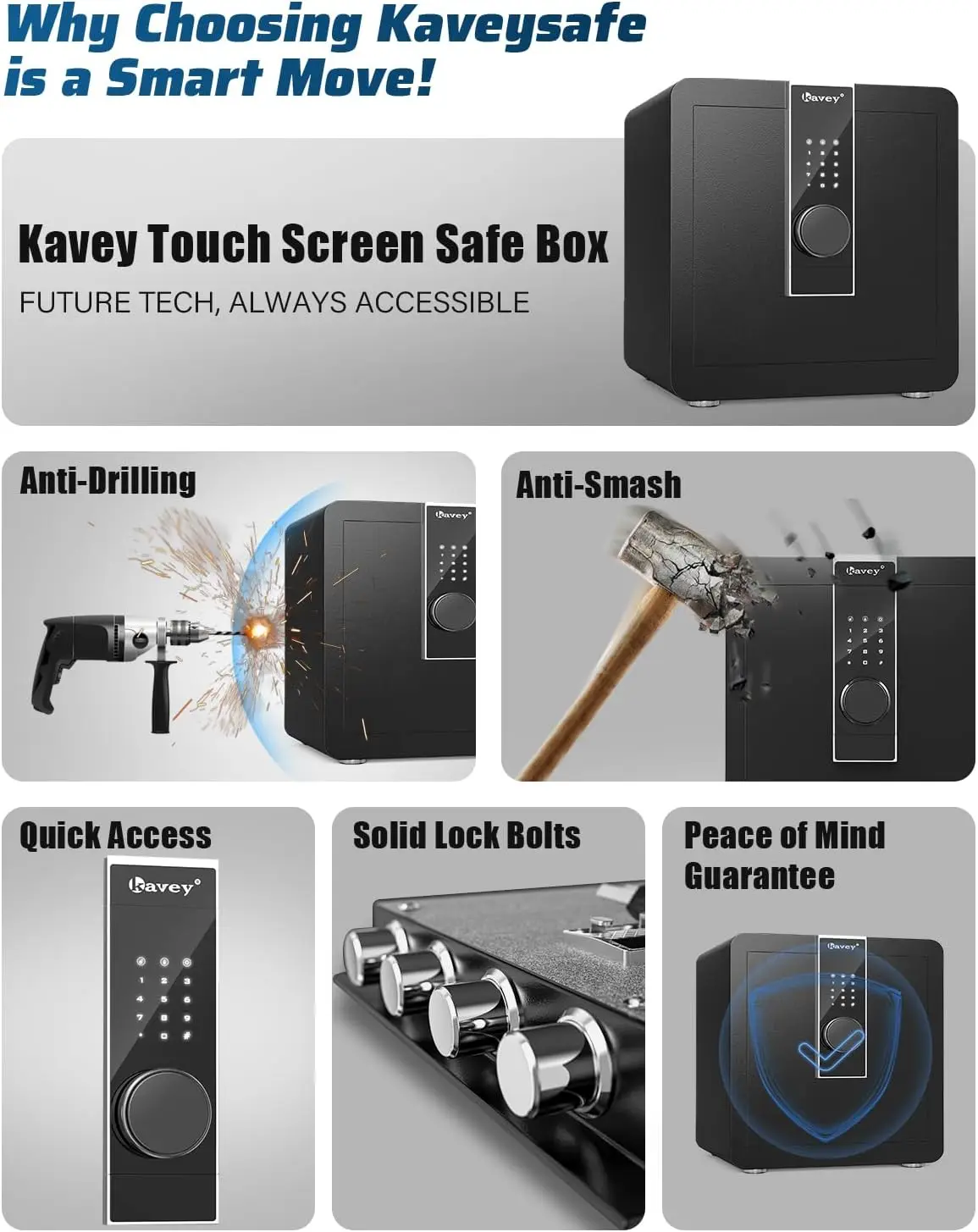 1.8 Cub Fireproof Safe Box, Steel Security Safes with LCD Touch Screen & LED Light, Home Safe with Dual Alarm & Mute Function, M