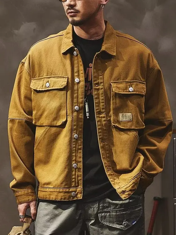 American Sle Heavyweight Retro Denim Jaet Heren Herfst Nieuwe Losse Werkkleding Jachtuitrusting Utili Jas Lange Sve Winddicht