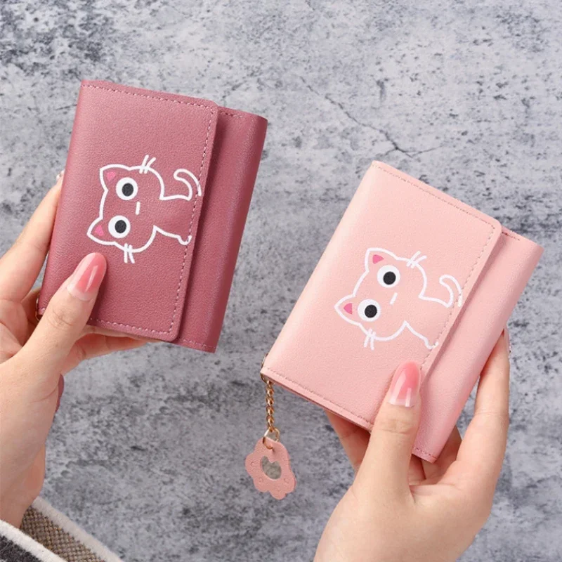 New Cute Cat Print Women\'s Wallet Short Wallet Leather Small Purse Fashion Ladies Female Girls Money Bag Card Holder Wallets