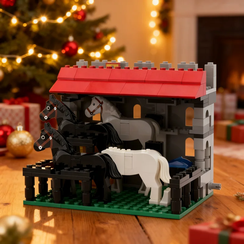 117pcs MOC Castle Lion Knights Classic Castle Expansion - - Stables Model Building Blocks Toy Construction Christmas Gift Idea