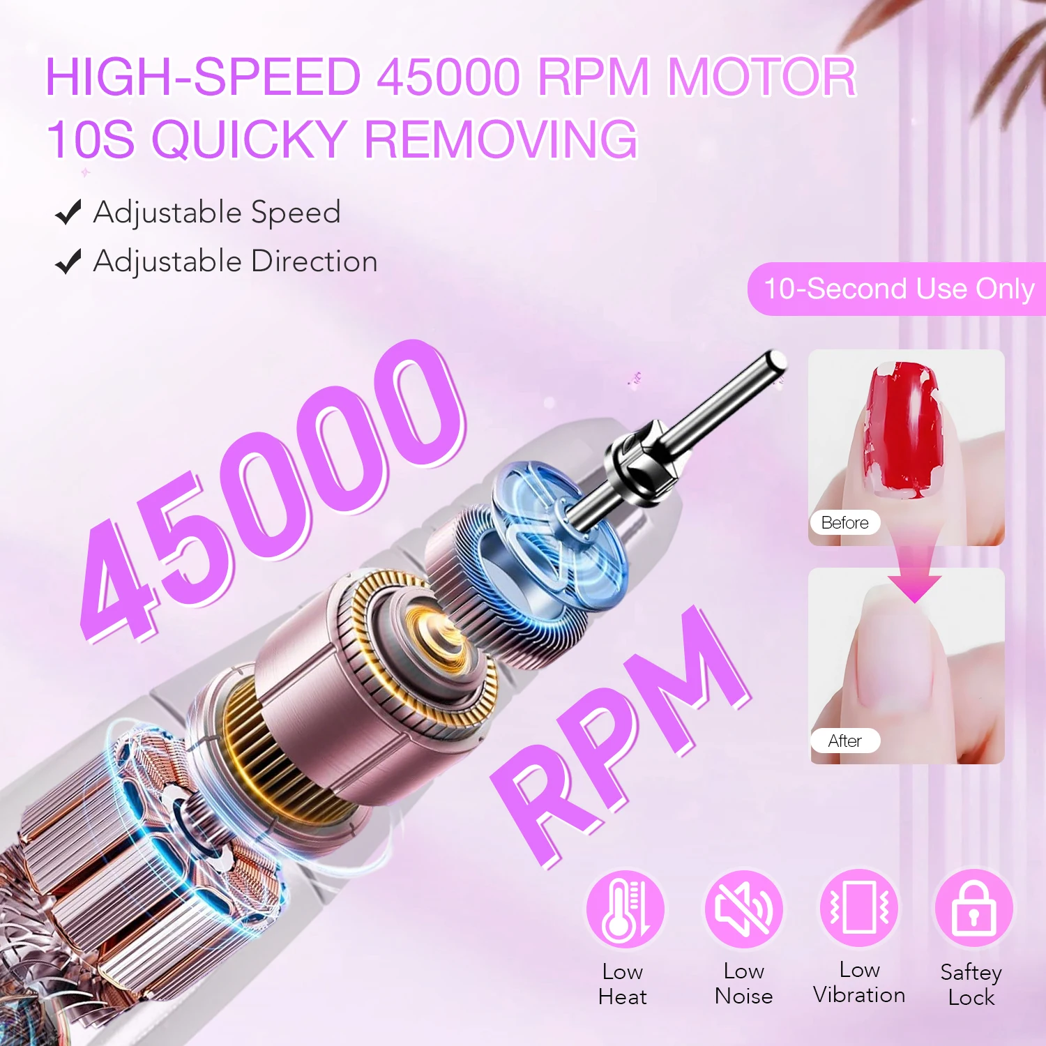 ชุดสว่านไฟฟ้าแบบพกพา 45000 รอบต่อนาที เครื่องเจาะเล็บมืออาชีพ ชุดเครื่องขัดเล็บไฟฟ้าแบบชาร์จได้ สำหรับร้านทำเล็บ