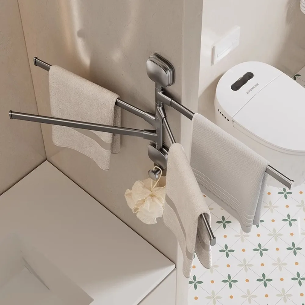 

New Suction Cup Towel Rack Rotatable Aluminum Towel Hanger 2/3/4/5-Rod Wall Mounted Towel Rod Kitchen Bathroom