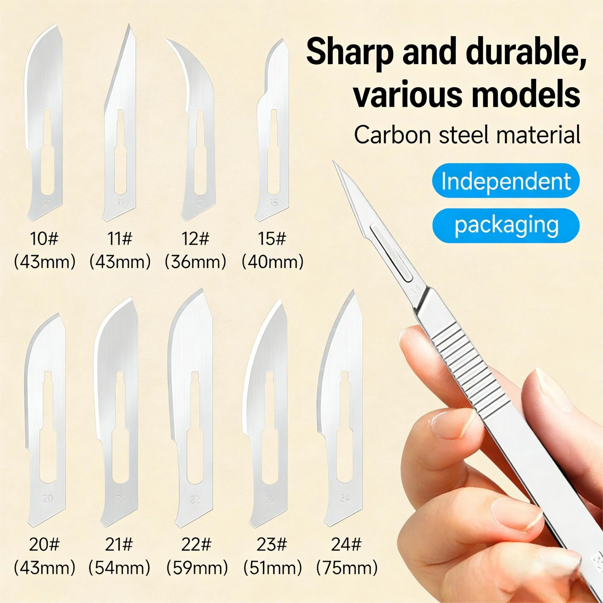 100pcs Sterile Surgical Scalpel Blades OR Grade Individually Wrapped - Carving Knife Blade for Wood Craft Lab Use