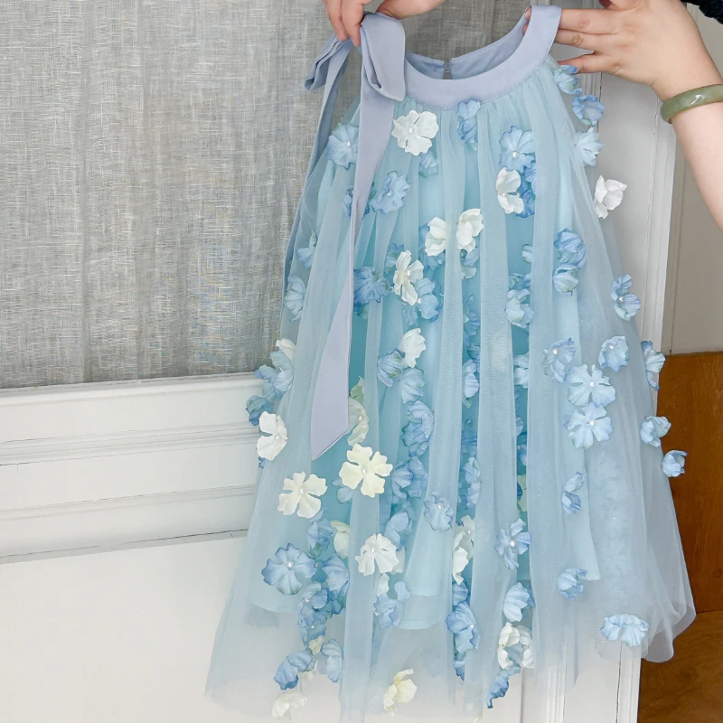 Kids Dresses for Girls Cute Three-dimensional Flower Gauze Sleeveless Dress Princess Party Flower Girl Dresses 2026 Summer
