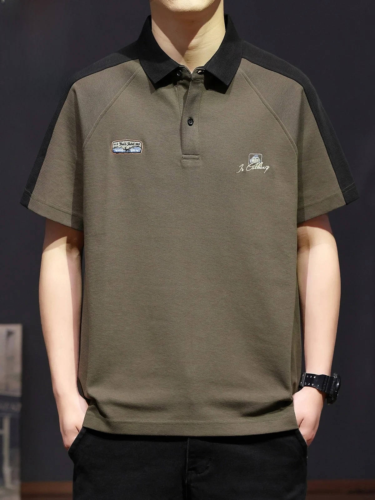 

irt Men's Color Blo Summer Casual Heavyweight ort Sve T-irt American Sle Loose Fit Button up Cotton...