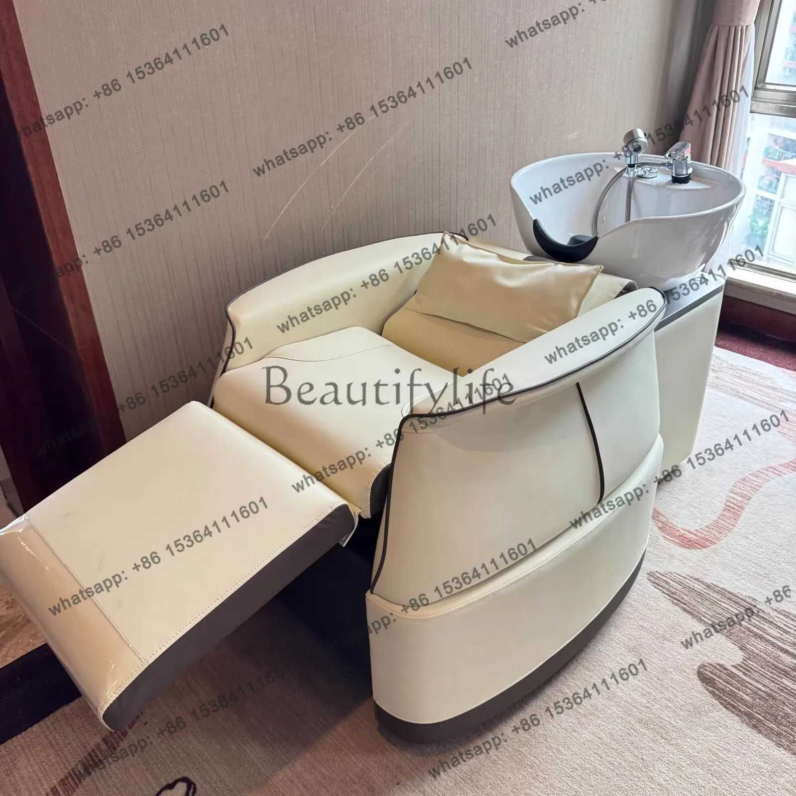 PG High-end Barbershop Shampoo Bed Hair Salon Special Electric Leg Lift Half-Reclining Rinse Bed Ceramic Basin