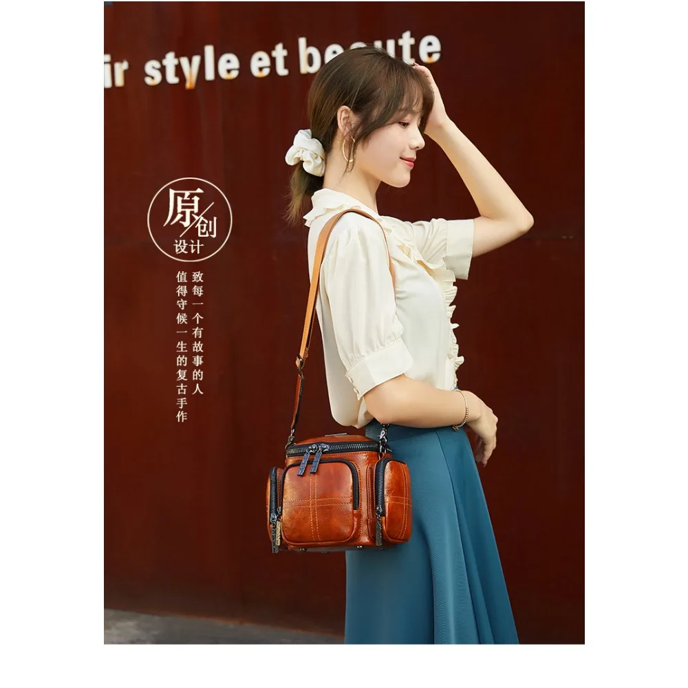 

Fashion Camera Shoulder Crossbody Large Capacity Women's Bag Retro Soft Leather Multifunctional Messenger Small Square Bag