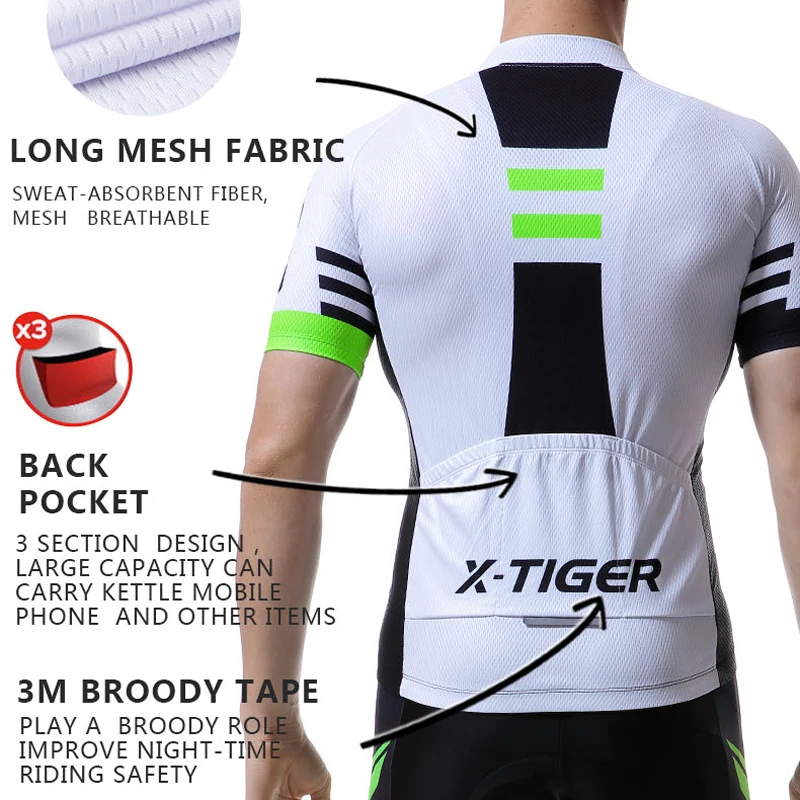 X-TIGER Cycling Jersey Men Summer Short Sleeve Breathable Anti-Pilling Eco-Friendly Bike Clothing Top With Non-slip Webbing