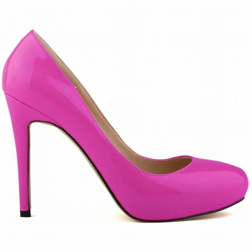 New Platform Concise Lady Office Shoes Patent Leather Round Toe High Heels Shoe Black Red Shallow Wedding Party Women Pumps